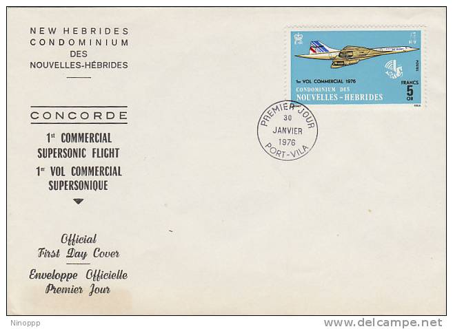 Nouvelle Hebrides -1976 Concorde Flight FDC, Browning Paper, - Otros & Sin Clasificación