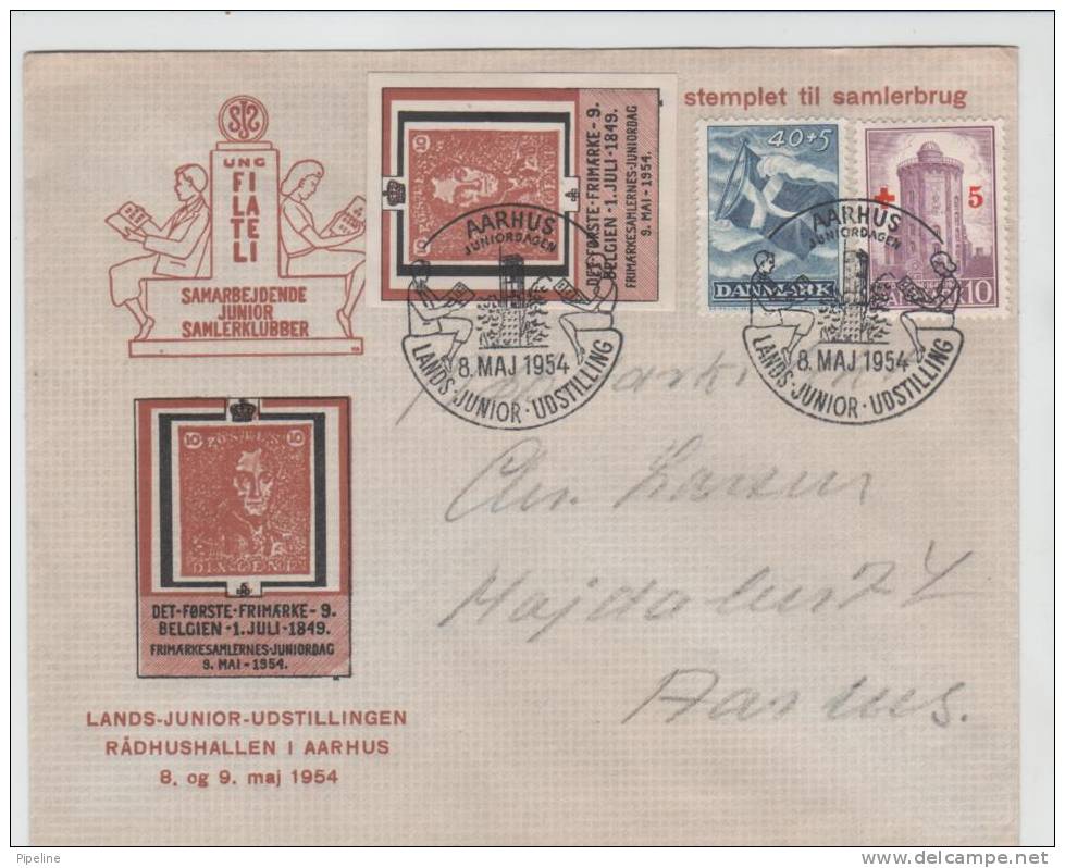 Denmark Cover Stamp Exhibition Aarhus 8-9/5-1954 With FLAG And RED CROSS Stamp - Expositions Philatéliques