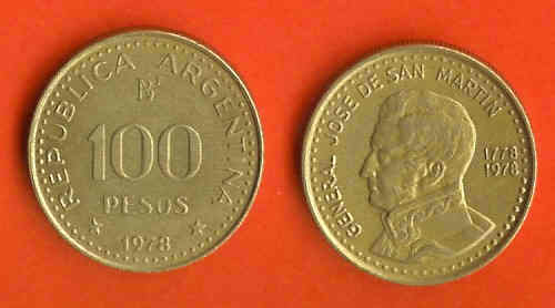 ARGENTINA 1978 100 Pesos Alu-bronze KM57 C377 - Argentinië