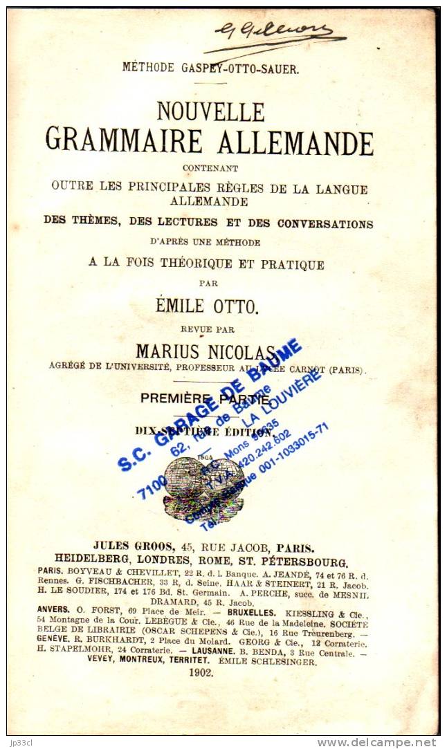 Nouvelle Grammaire Allemande Par Émile Otto, Revue Par Marius Nicolas (2 Parties), 1902 - 18 Ans Et Plus