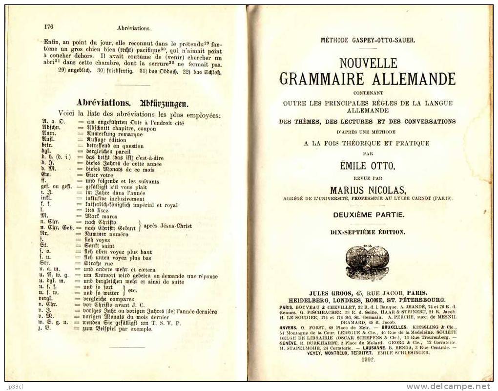 Nouvelle Grammaire Allemande Par Émile Otto, Revue Par Marius Nicolas (2 Parties), 1902 - 18 Ans Et Plus