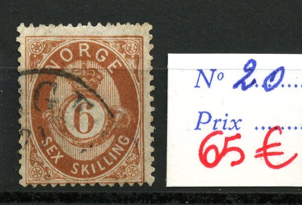 Norge  Yvert 20  Ø   6 Skilling   Cote 65 Euros - Used Stamps