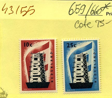 NL 1956 EUROPA  YVert 659/660*  Met Plakkertje  Cote 75 E - Unused Stamps