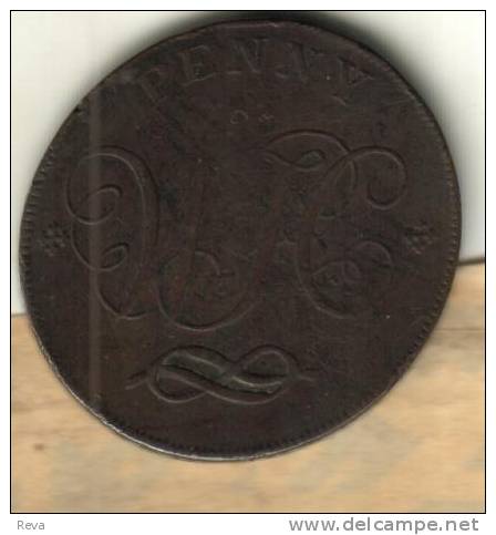 UK GREAT BRITAIN  STAFFORD 1 PENNY MONOGRAM  FRONT CASTLE EMBLEM  BACK  1801 F+  READ DESCRIPTION CAREFULLY !! - Andere & Zonder Classificatie