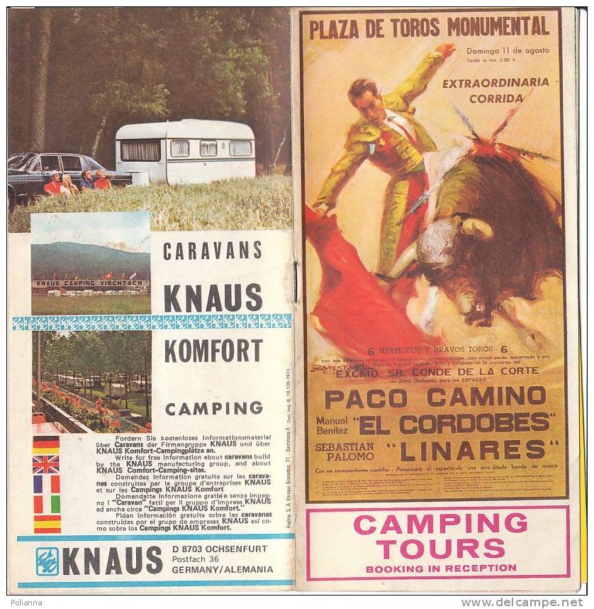 B0092 - Brochure Turistica SPAGNA - CAMPING TOURS 1973/BARCELONA/BARBACOA/CARRUSEL/TORO - Tourisme, Voyages