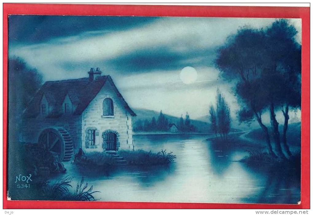 Painting With Watermill At Night - Watermolen In De Nacht - Moulin à Eau Dans La Nuit - Peinture - Moulins à Eau