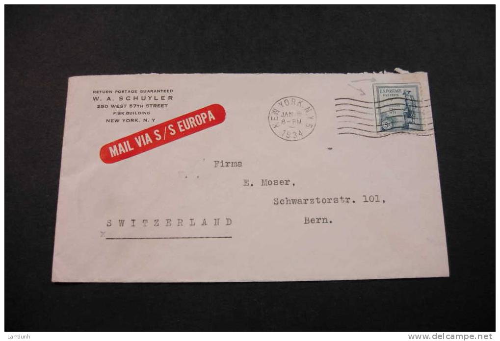 US 734 Mail To Switzerland Via S/S Europa SE Left And Top Cancelled New York 1934 A04s - Event Covers