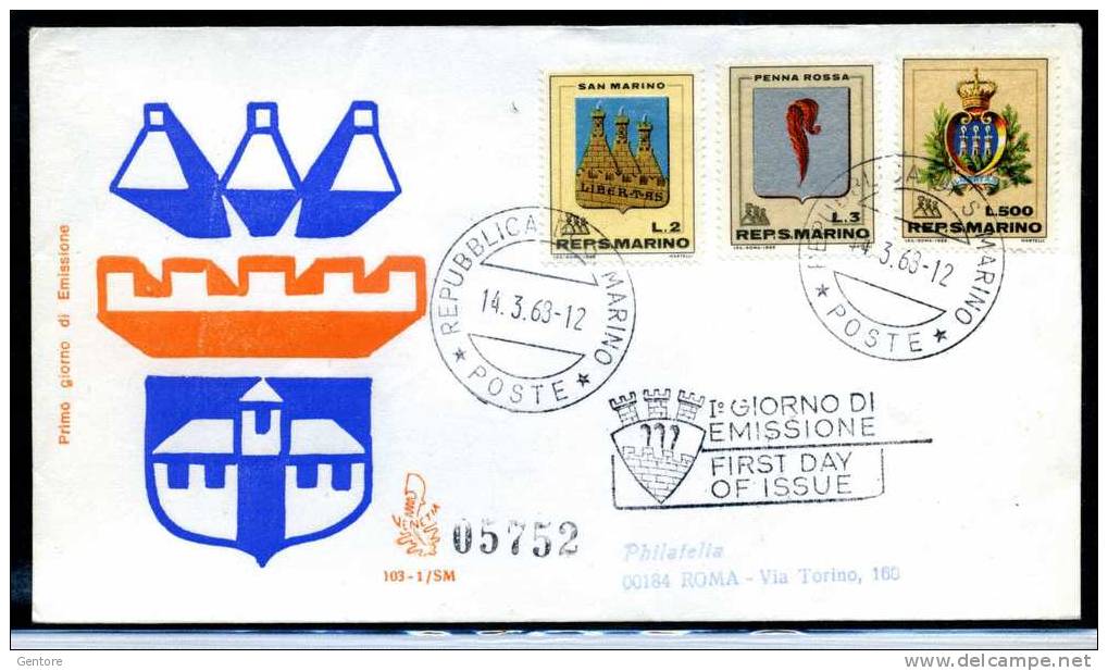 SAN MARINO 1968 Coat Of Arms   On Venetia   FDC With Rome Arrival Cancellation - Covers