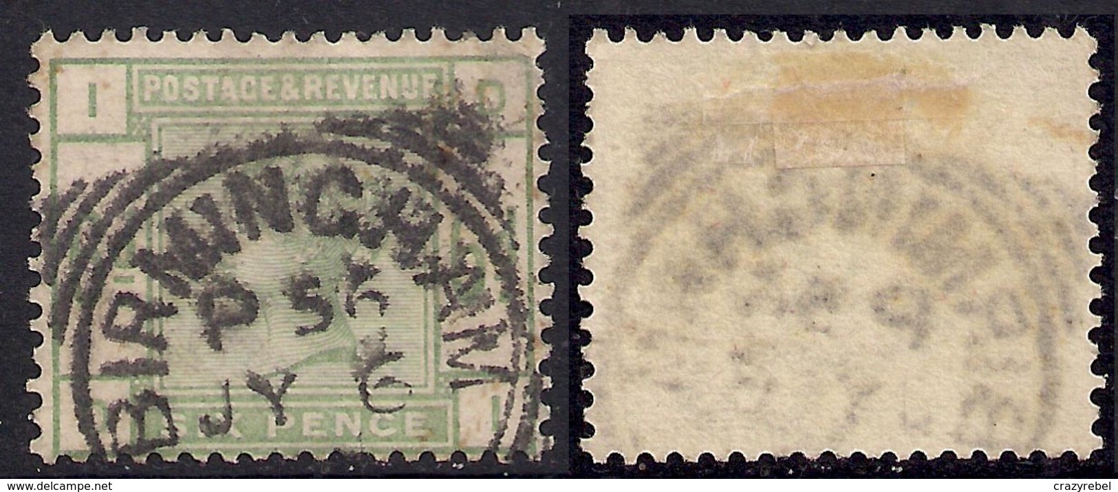 GB 1883 - 84  QV 6d  Dull Green Used Stamp ( D & I ) SG 194 B'ham Pmk CV £240 ( B85 ) - Oblitérés