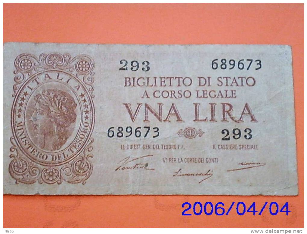 BANCA D´ ITALIA LUOGOTENENZA  ITALIA LAUREATA UNA LIRA ( 1 )  ANNO 23/11/1944 VENTURA-SIMONESCHI-GIOVINCO - Italia – 1 Lira