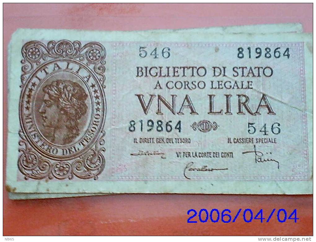 BANCA D´ ITALIA LUOGOTENENZA  ITALIA LAUREATA UNA LIRA ( 1 )  ANNO 23/11/1944 DI CRISTINA-CAVALLARO-PARISI - Italia – 1 Lira