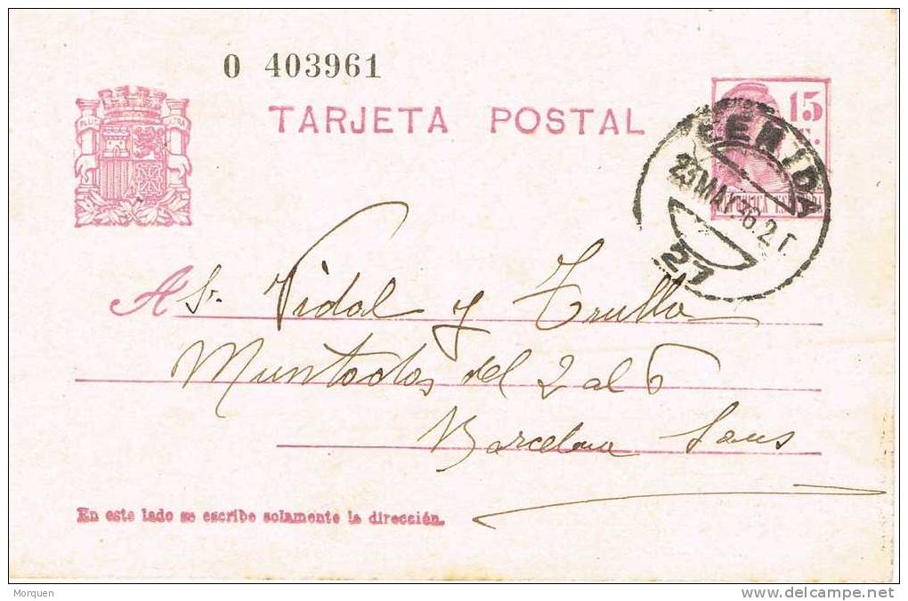 Entero Postal LERIDA 1936. Republica - 1931-....