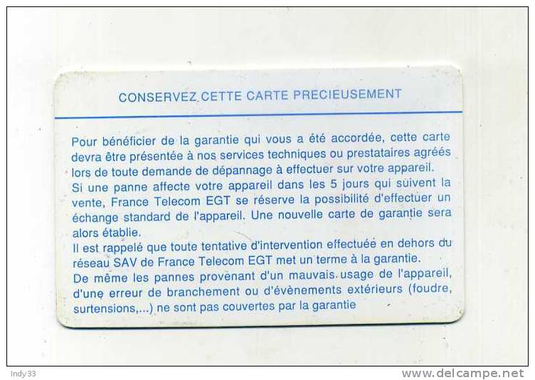 - TELECARTE FRANCE . CARTE DE GARANTIE TELECOM 1995 - Carta Di Fedeltà E Regalo