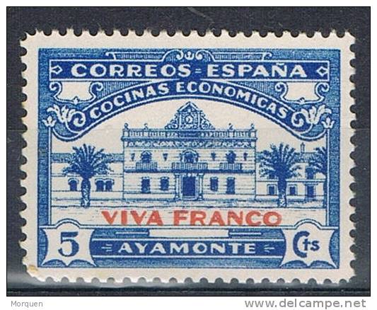 Cocinas Economicas AYAMONTE 5 Cts Azul Sobrecarga Roja, Guerra Civil - Spanish Civil War Labels