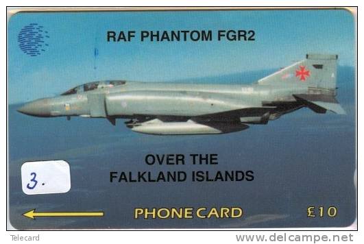 PHONECARD Falkland Islands (3) AVION * RAF * AIRPLANE * PHANTOM FGR2 * TELEFONKARTE * TELECARTE - Falklandeilanden