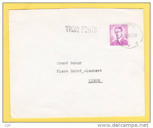 1067 Op Brief Met Stempel LIEGE Met Naamstempel (Griffe) TROIS PONTS - Linear Postmarks