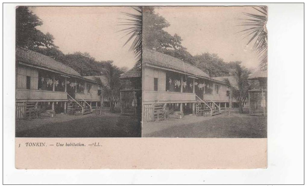 CPA STEREO 1900....TONKIN..UNE HABITATION....PRIX: 1,99 € - Vietnam