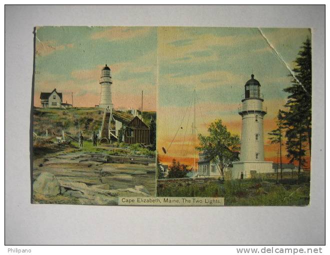 Light House        Cape Elizabeth Maine The Two Lights   1912 Cancel Upper Right Crease - Autres & Non Classés