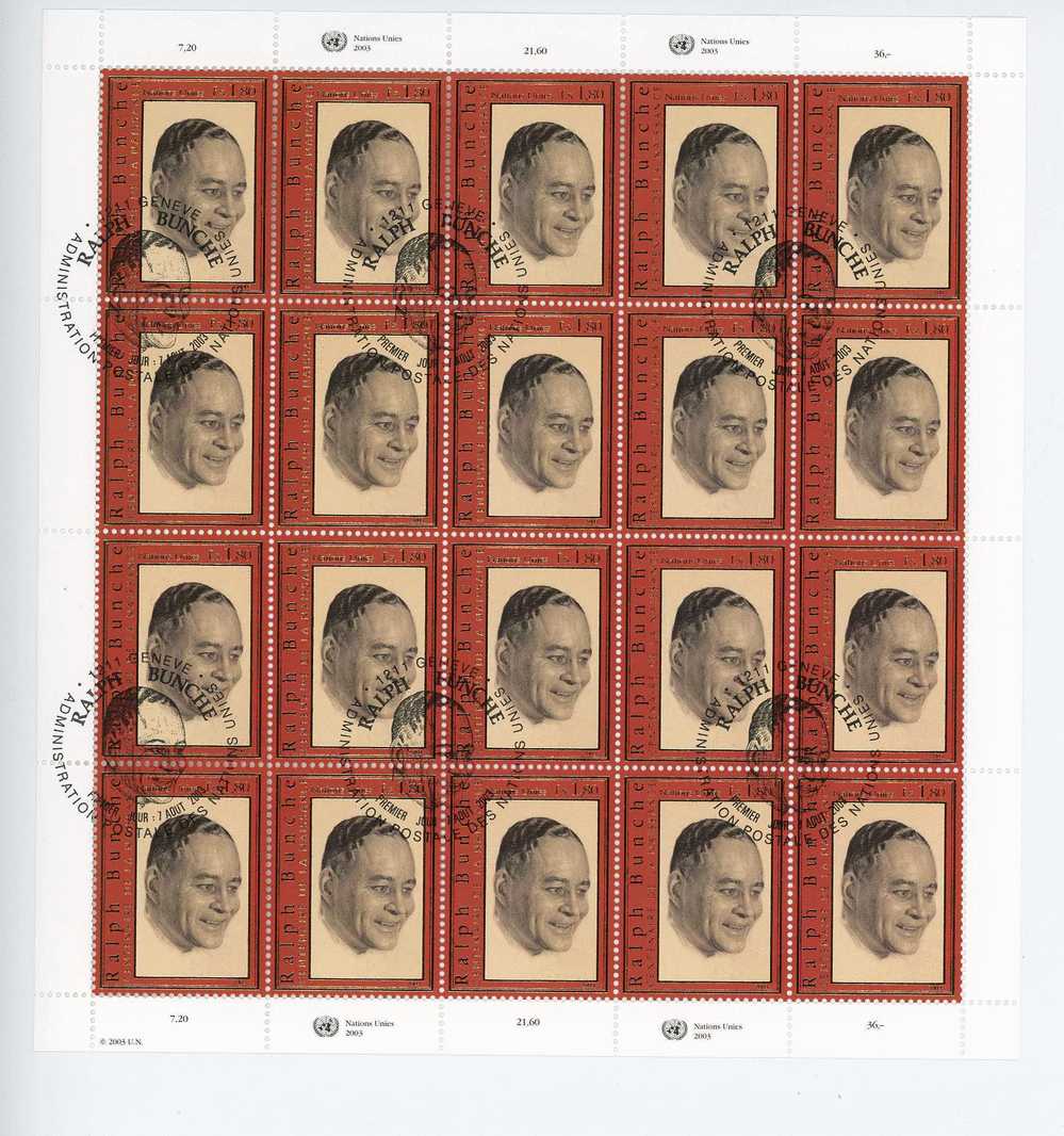 UN  -  ONU  -  2003 :   Ralph Bunche ,  Les 3 Feuilles  (o) - Emisiones Comunes New York/Ginebra/Vienna