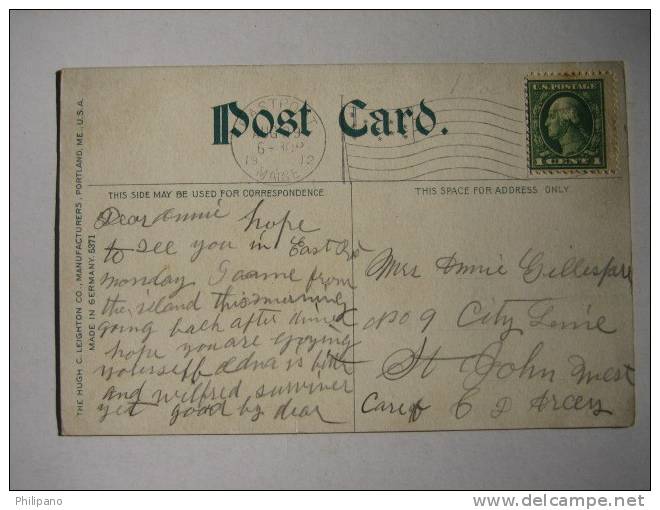 Light House   Eastport Me  Head Harbor Point &  Light East Quoddy    1912 Cancel - Autres & Non Classés