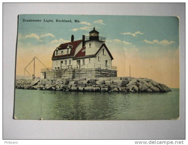 Light House   Breakwater Light Rockland Me    1917 Cancel Cancel - Autres & Non Classés