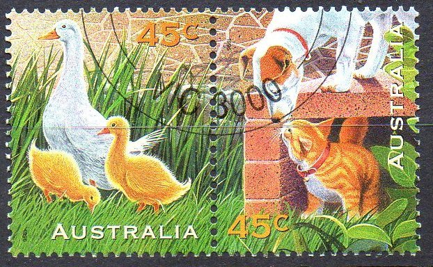 Australia 1996 Pets 45c Duck With Ducklings + Dog & Cat Pair CTO - Ducks