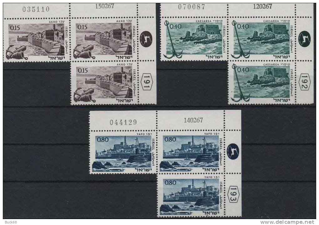 ISRAEL Poste 330 à 332 ** MNH + Logo Coin De Feuille X 3 : Anciens Ports - Nuovi (con Tab)