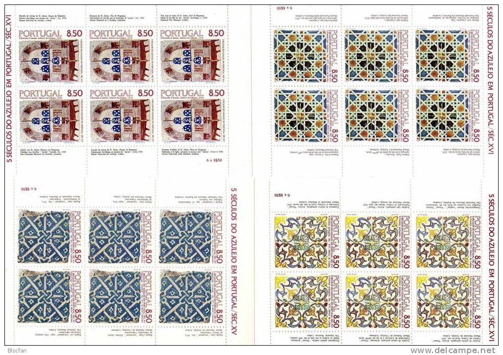 Keramik 1981 Azulejos Wandkachel I 4 Verschiedene Kleinbogen + Block 33 + Satz ** 39€ Kloster Setubal - Hojas Completas