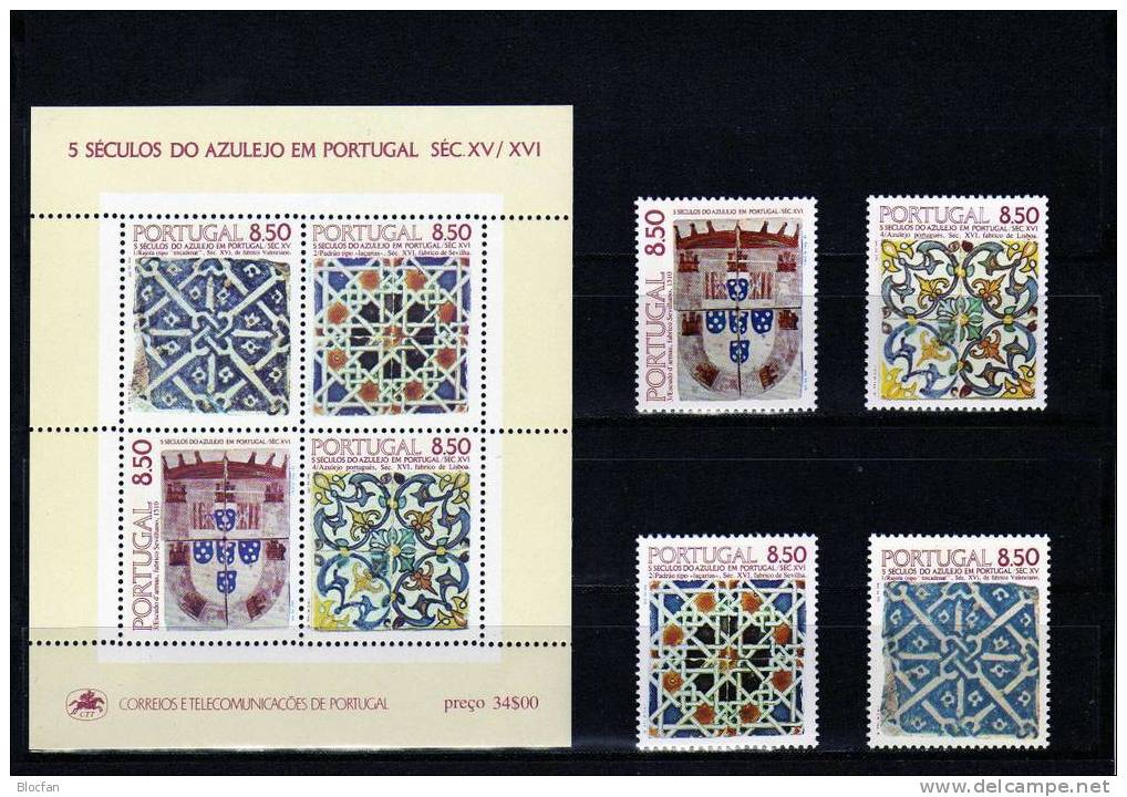 Keramik 1981 Azulejos Wandkachel I 4 Verschiedene Kleinbogen + Block 33 + Satz ** 39€ Kloster Setubal - Feuilles Complètes Et Multiples