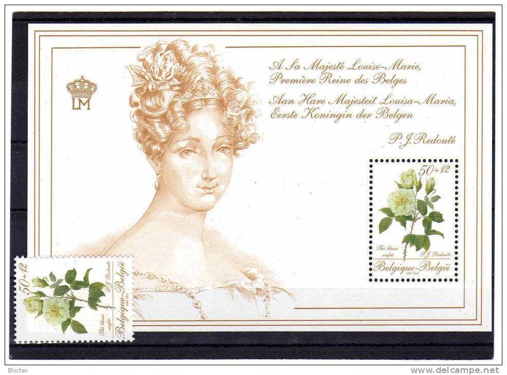 Blanc Soufre Belgien 2334+Block 57 ** 14€ Rosen Für Königin 1988 Rose Förderung Philatelie 1988 Ss Sheet Bf EXPO Belgica - Philatelic Exhibitions