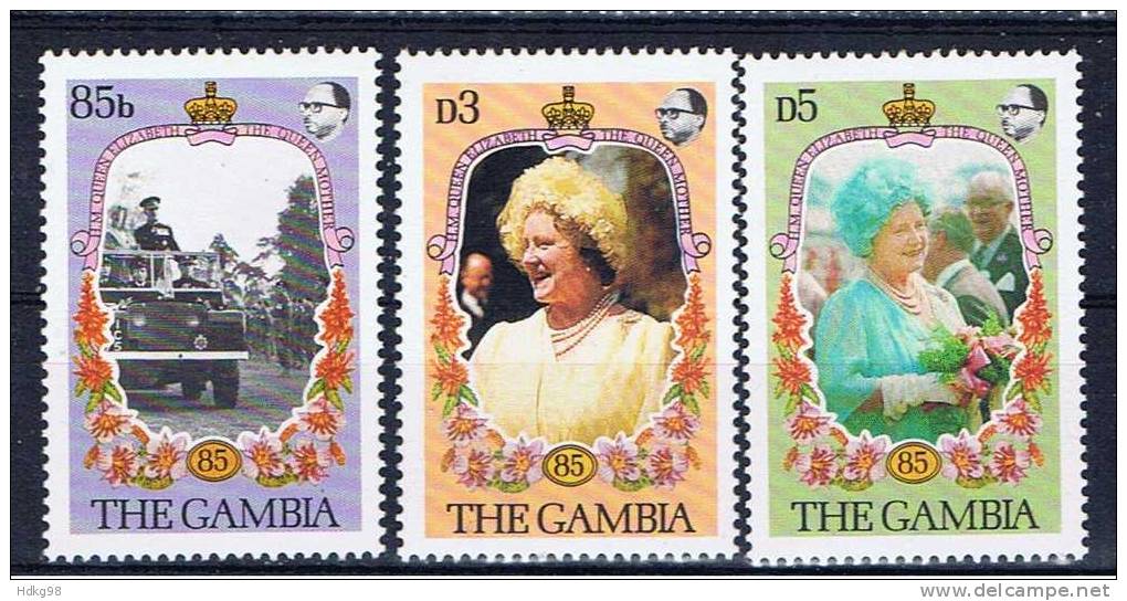 WAG+ Gambia 1985 Mi 562-64 Mnh Königinmutter Elisabeth 85 Jahre - Gambie (1965-...)