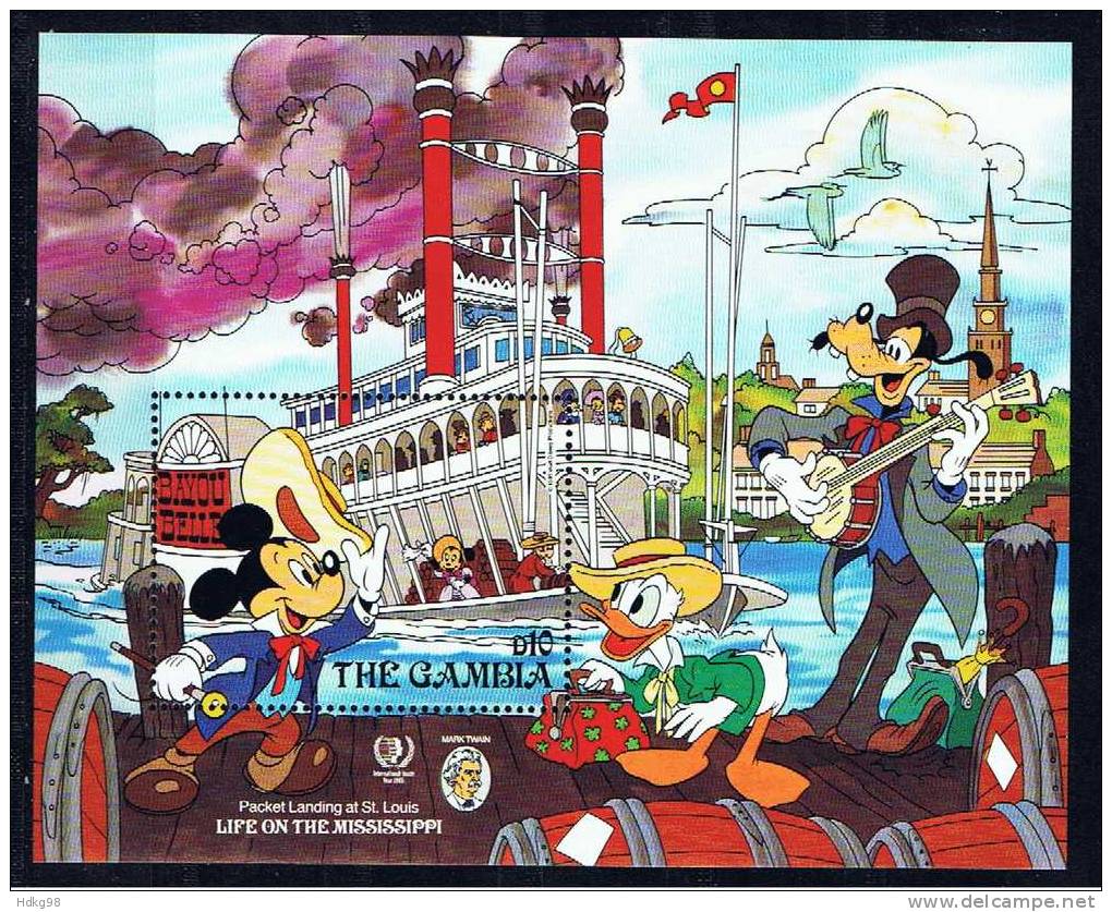 WAG Gambia 1985 Mi Bl. 15 - 570 Mnh Mark Twain: Disney-Figuren - Gambia (1965-...)