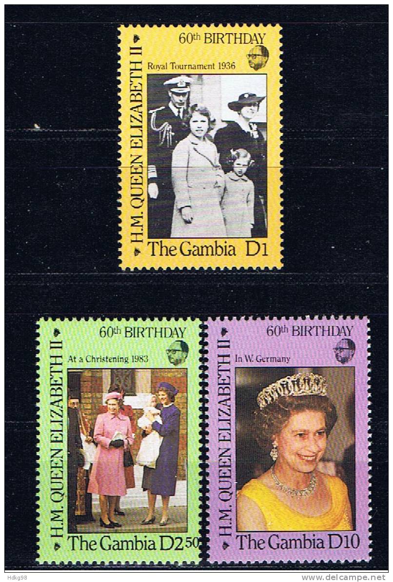 WAG+ Gambia 1986 Mi 617-19 Mnh Königin Elisabeth II. 60 Jahre - Gambia (1965-...)