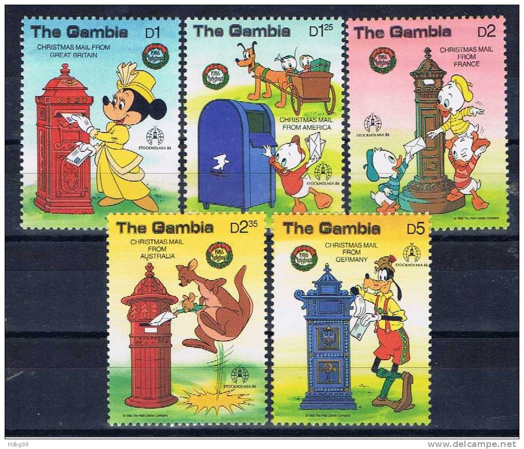 WAG Gambia 1986 Mi 650-54 Mnh Weihnachten: Disney-Figuren - Gambia (1965-...)