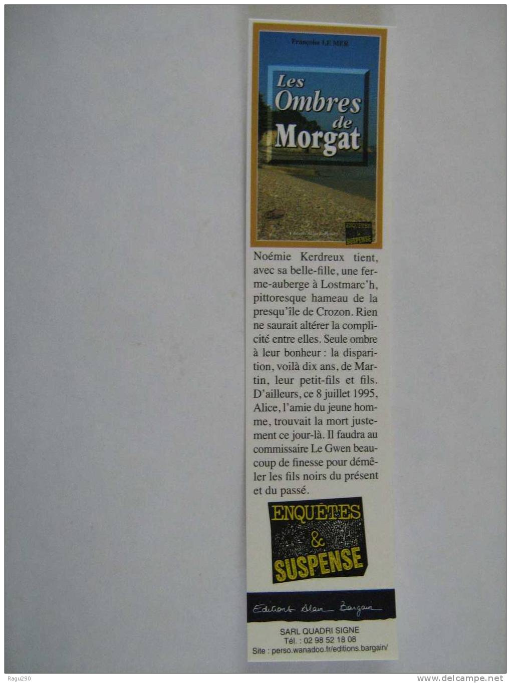 MARQUE PAGE DU ROMAN POLICIER  ALAIN BARGAIN  :  LES OMBRES DE MORGAT - Bookmarks