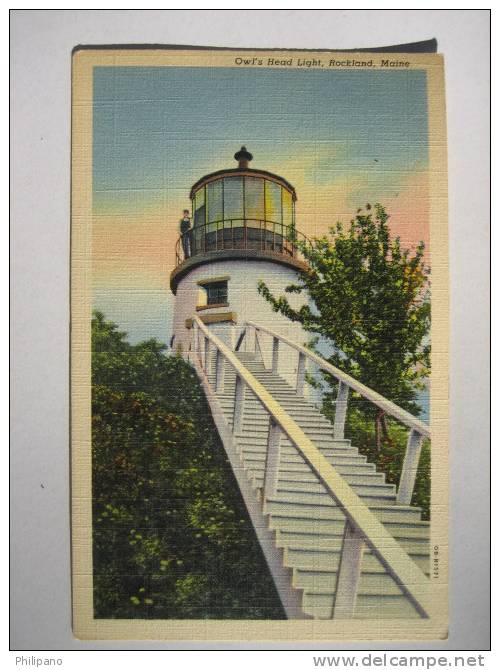 Light House   Owl's Head Light Rockland Maine  Linen - Other & Unclassified