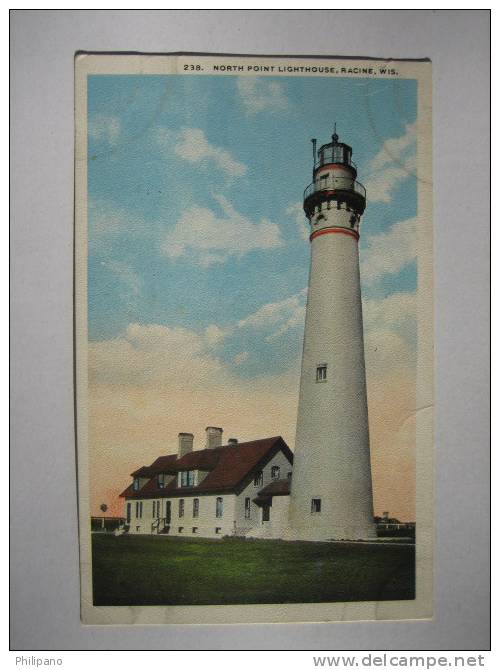 Light House              North Point Lighthouse Racine Wi  Vintage Wb - Racine