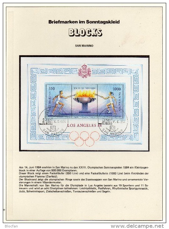 Sommer-Olympiade Los Angeles Flamme San Marino Block 9 O 2€ Sportler Entzündet Flamme Bloque Hoja Bloc Sheet Bf Olympic - Verzamelingen & Reeksen