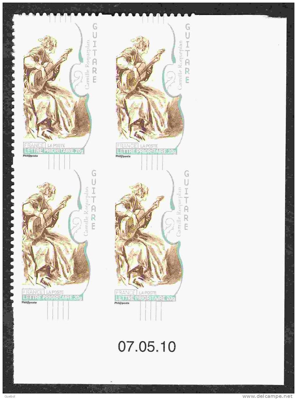 France Coin Daté Autoadhésif N°  393 A ** Guitare - 4 Timbres Au 07.05.2010 - 2010-2019