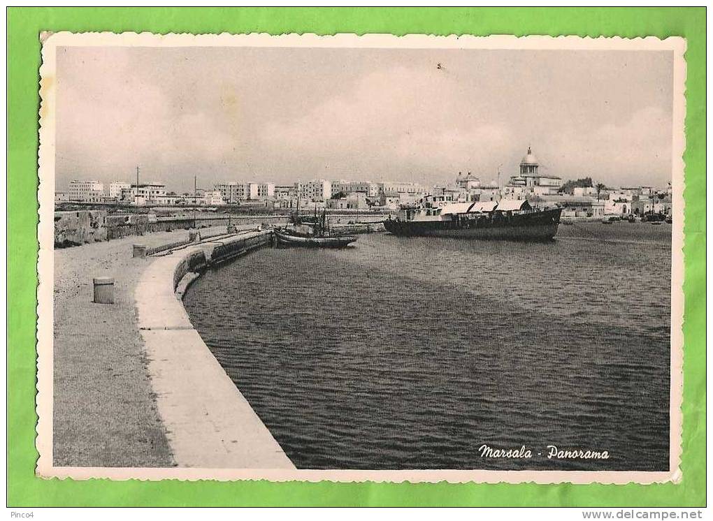 MARSALA PANORAMA CARTOLINA FORMATO GRANDE VIAGGIATA NEL 1954 - Marsala