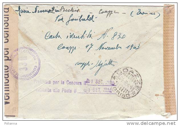 A0413 - 1,25£ Imp. Sovrast. Su Lettera X Estero  VG Coazze-Lugano Verif. X Censura 31-08-1944 - Marcophilia