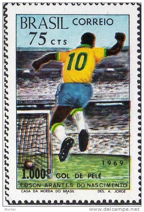 1000.Tor Des Nationalspieler Pele 1970 Brasilien Block 26 ** 10€ Spielszene Auf Rasen Sport Bloc Soccer Sheet Of BRAZIL - Blocs-feuillets