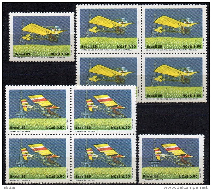 Flugzeuge 1989 Brasilien 2310/1+4-B ** 18€ Ultra-Leichtflugzeug Eiffelturm Paris Tower M/s Bloc Mail Sheet M/s Bf BRAZIL - Blocks & Kleinbögen