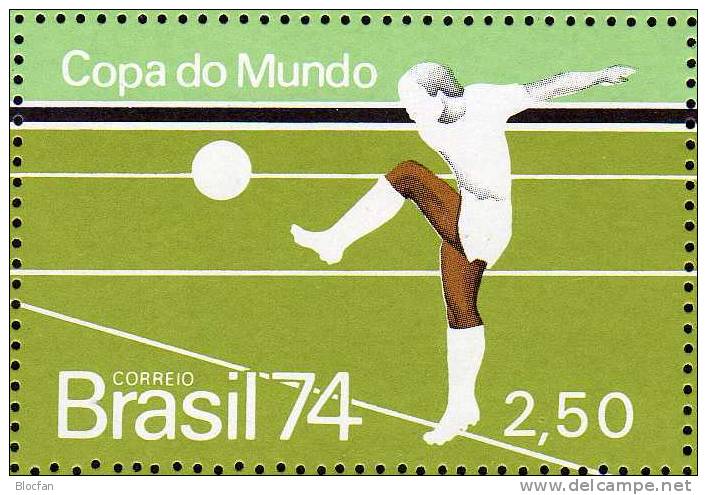 Fußball WM 1974 Brasilien 1445+Block 34 ** 8€ Spielszene Rasen Flagge Brasil Germany Ms Flag Bloc Soccer Sheet Bf Brazil - 1974 – Westdeutschland
