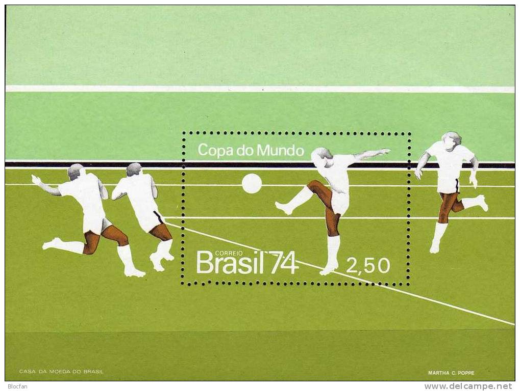 Fußball WM 1974 Brasilien 1445+Block 34 ** 8€ Spielszene Rasen Flagge Brasil Germany Ms Flag Bloc Soccer Sheet Bf Brazil - 1974 – Germania Ovest