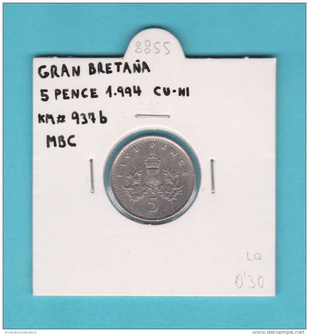 GRAN  BRETAÑA   5  PENCE 1.994  CU NI  KM#937b  MBC/VF   DL-8855 - 5 Pence & 5 New Pence