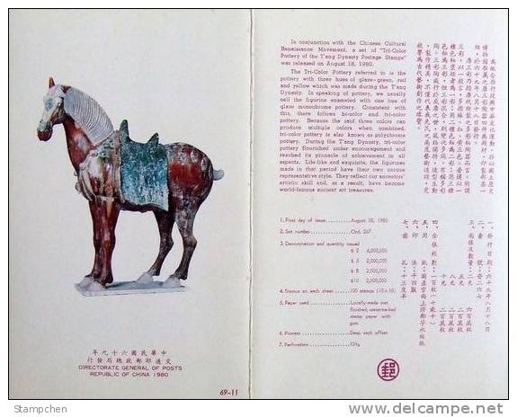 Folder 1980 Ancient Chinese Art Treasures Stamps - Color Pottery Horse Camel Rooster Martial Soldier - Galline & Gallinaceo