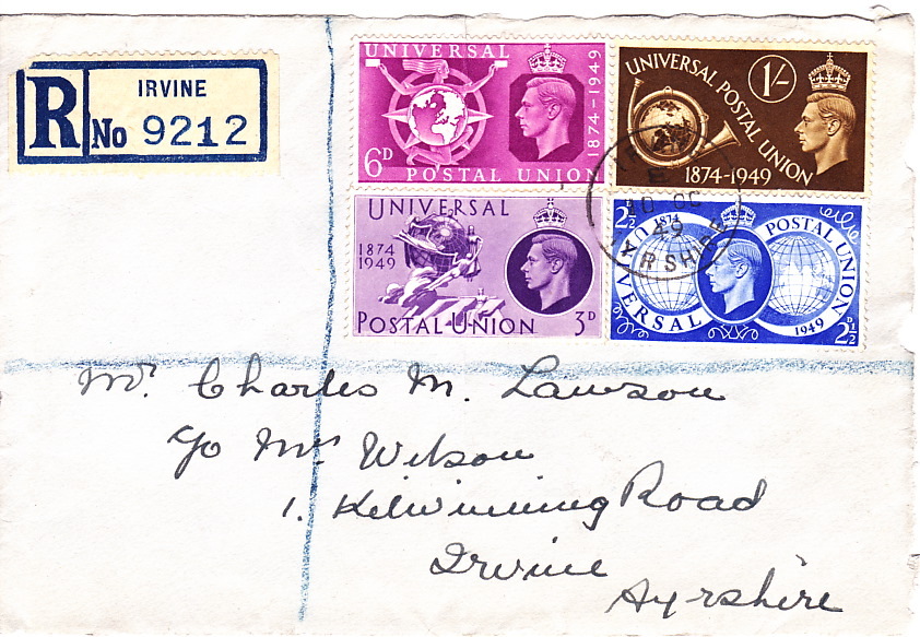 1949  UPU 75th Ann Complete Set On Registered Letter Front - ....-1951 Pre-Elizabeth II