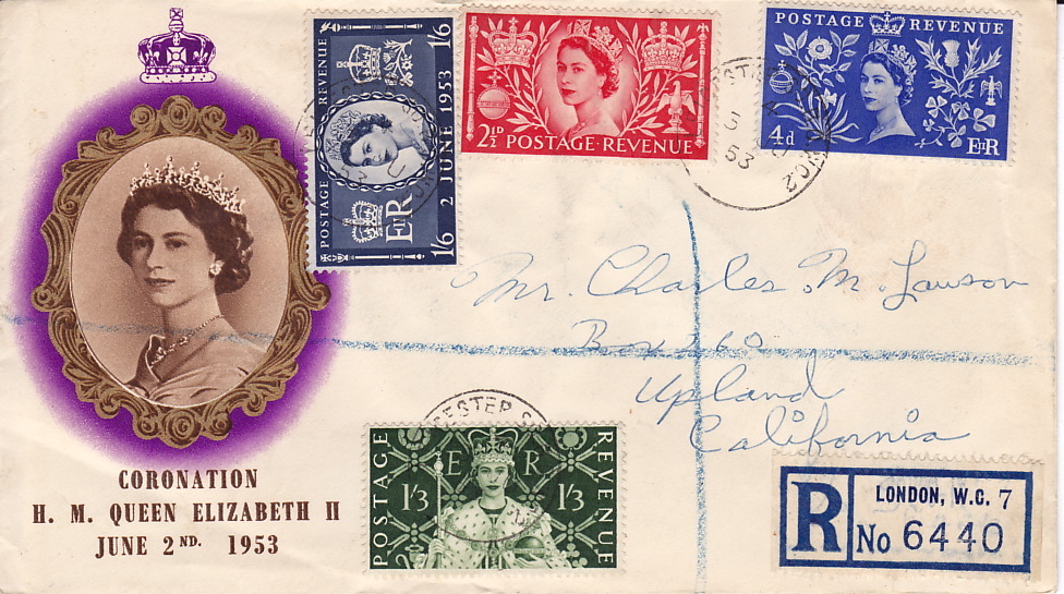 1953  Quen Elizabeth II Coronation Complete Set On Registered Letter To USA British Phil. Assocn. Cachet - 1952-1971 Pre-Decimal Issues