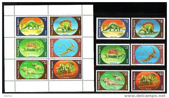 BULGARIA \ BULGARIE - 1990 - Animaux Prehistoriques - 6v + PF** - Neufs